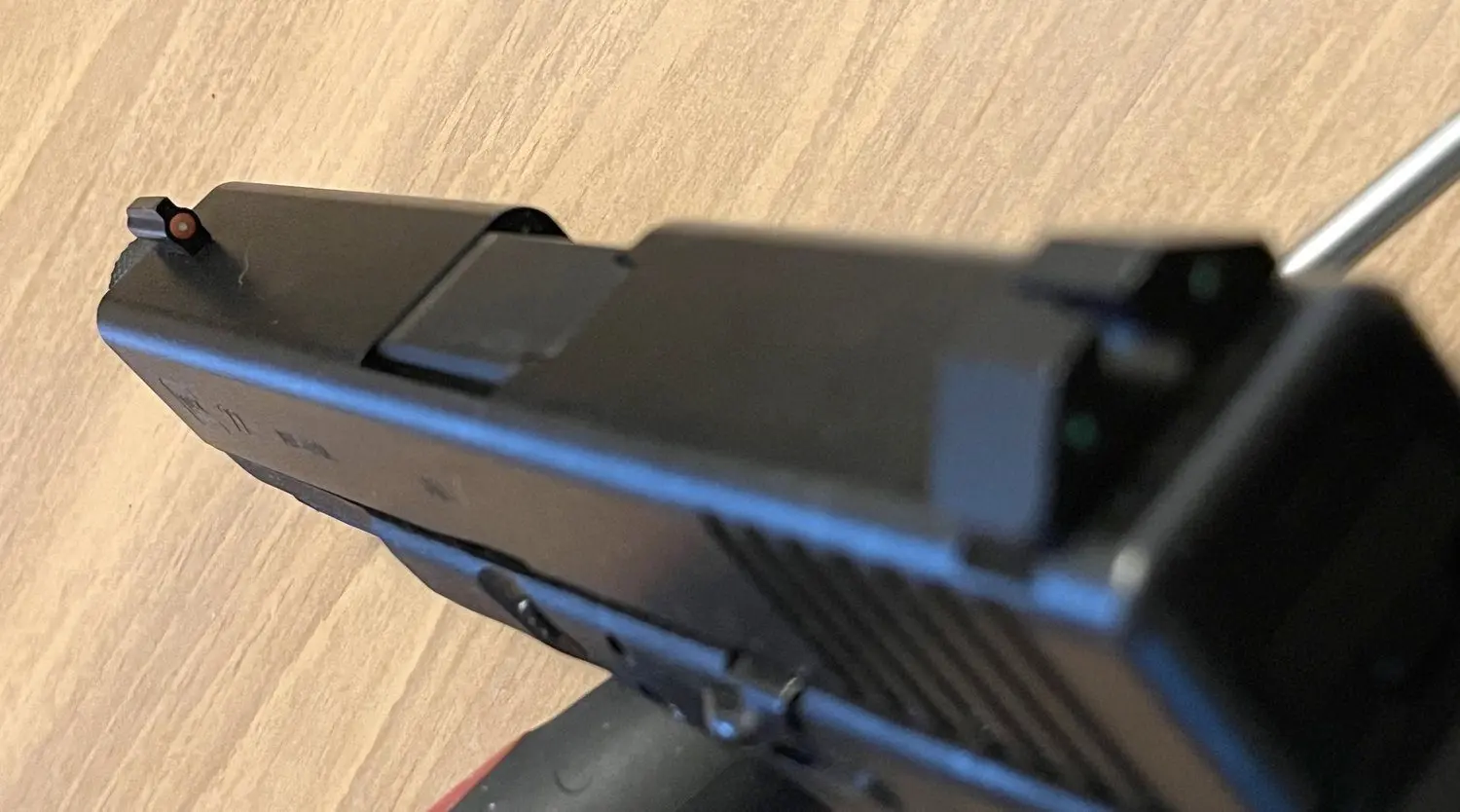 Dual Picture Tritium Night Sights – Installed on Handgun Slide